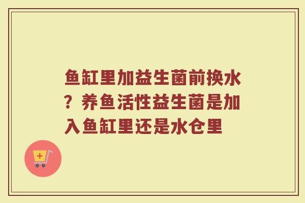 鱼缸里加益生菌前换水？养鱼活性益生菌是加入鱼缸里还是水仓里