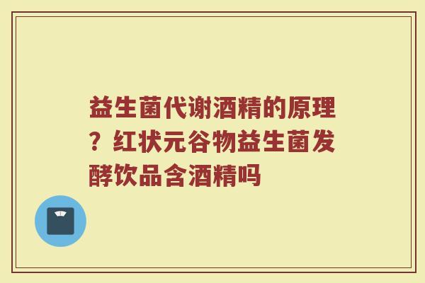 益生菌代谢酒精的原理？红状元谷物益生菌发酵饮品含酒精吗