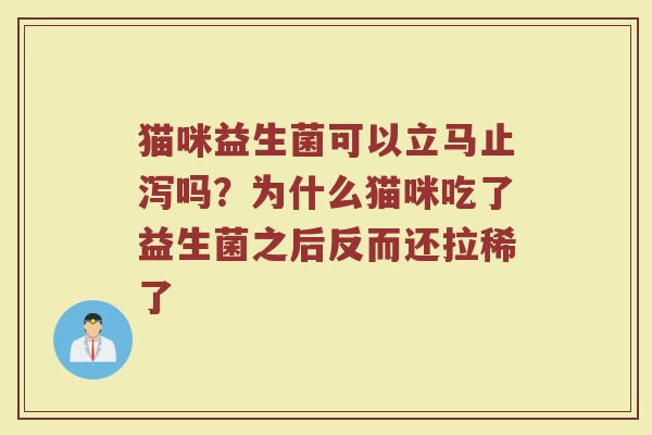 猫咪益生菌可以立马止泻吗？为什么猫咪吃了益生菌之后反而还拉稀了