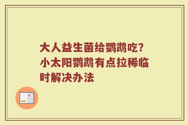 大人益生菌给鹦鹉吃?小太阳鹦鹉有点拉稀临时解决办法 大人益生菌给鹦鹉吃?小太阳鹦鹉有点拉稀临时解决办法