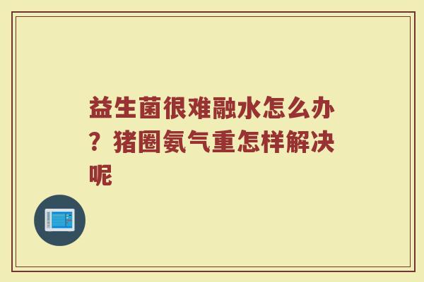 益生菌很难融水怎么办？猪圈氨气重怎样解决呢