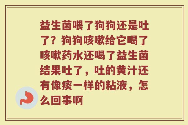 益生菌喂了狗狗还是吐了？狗狗咳嗽给它喝了咳嗽药水还喝了益生菌结果吐了，吐的黄汁还有像痰一样的粘液，怎么回事啊