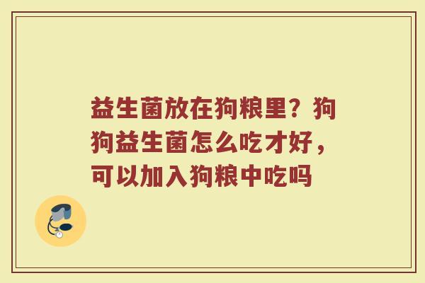 益生菌放在狗粮里？狗狗益生菌怎么吃才好，可以加入狗粮中吃吗