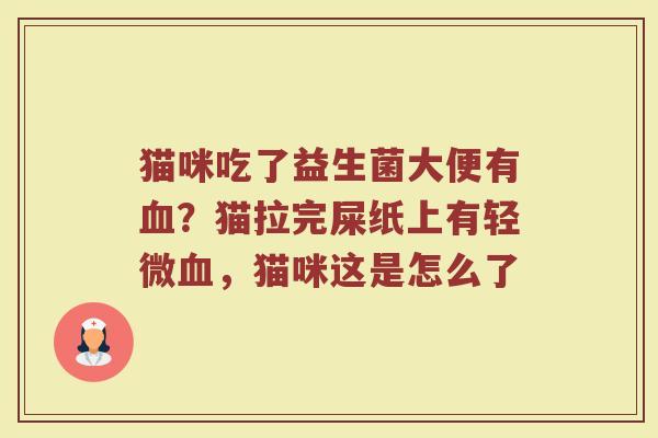 猫咪吃了益生菌大便有血？猫拉完屎纸上有轻微血，猫咪这是怎么了