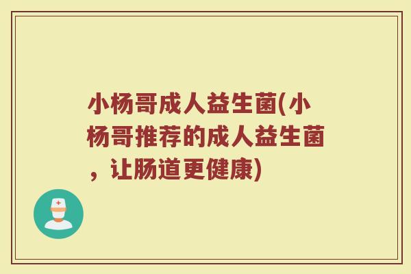 小杨哥成人益生菌(小杨哥推荐的成人益生菌,让肠道更健康)