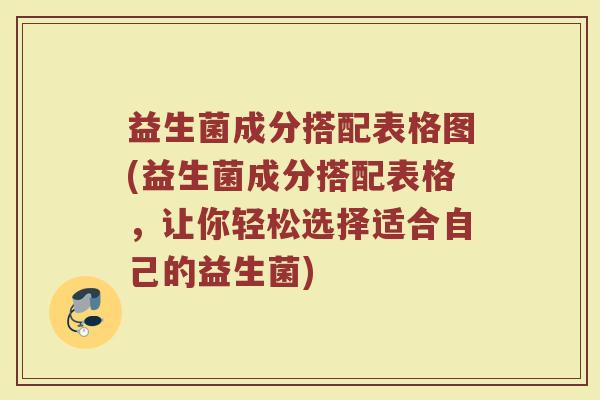 益生菌成分搭配表格图(益生菌成分搭配表格,让你轻松选择适合自己的益生菌)