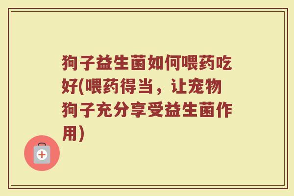 狗子益生菌如何喂药吃好(喂药得当,让宠物狗子充分享受益生菌作用)
