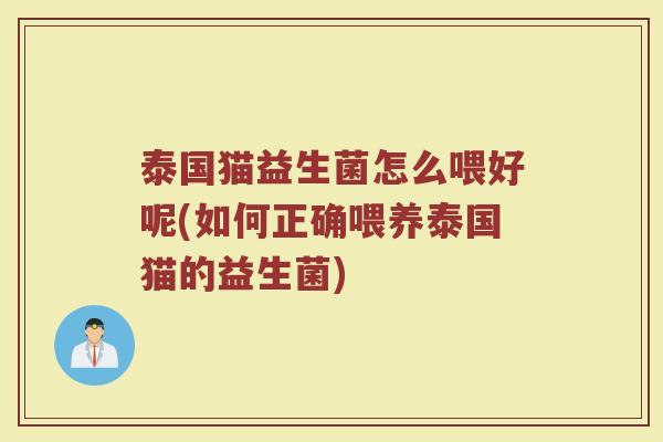 泰国猫益生菌怎么喂好呢(如何正确喂养泰国猫的益生菌)