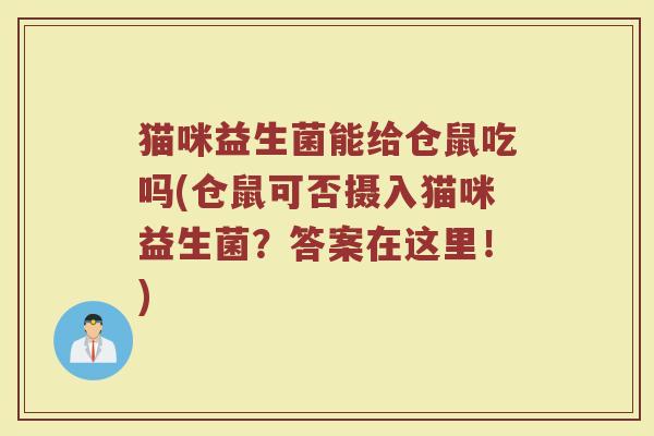猫咪益生菌能给仓鼠吃吗(仓鼠可否摄入猫咪益生菌？答案在这里！)
