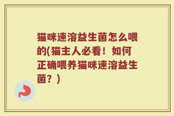 猫咪速溶益生菌怎么喂的(猫主人必看！如何正确喂养猫咪速溶益生菌？)