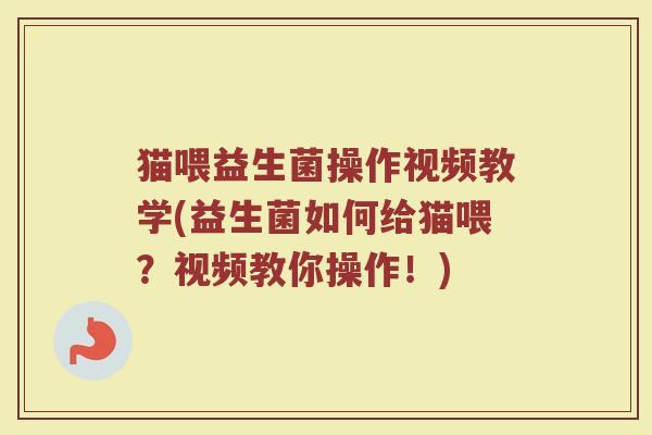 猫喂益生菌操作视频教学(益生菌如何给猫喂?视频教你操作!)