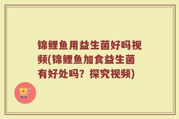 锦鲤鱼用益生菌好吗视频(锦鲤鱼加食益生菌有好处吗?探究视频) 锦鲤鱼用益生菌好吗视频(锦鲤鱼加食益生菌有好处吗?探究视频)