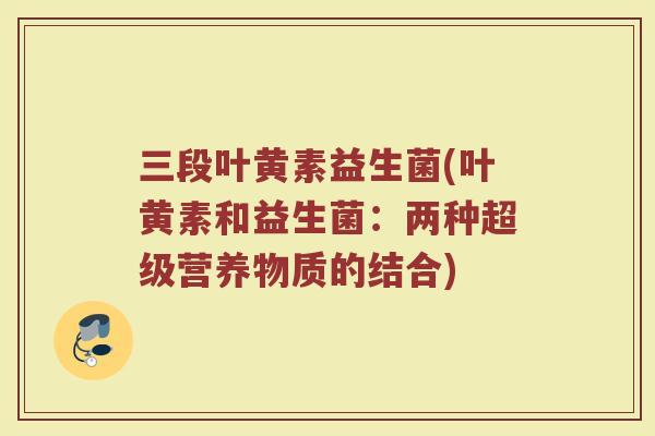 三段叶黄素益生菌(叶黄素和益生菌:两种超级营养物质的结合)