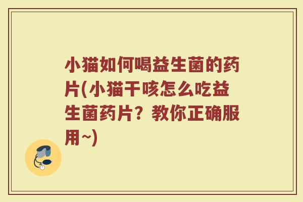 小猫如何喝益生菌的药片(小猫干咳怎么吃益生菌药片?教你正确服用~)