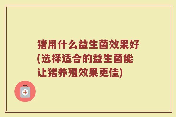 猪用什么益生菌效果好(选择适合的益生菌能让猪养殖效果更佳) 猪用什么益生菌效果好(选择适合的益生菌能让猪养殖效果更佳)
