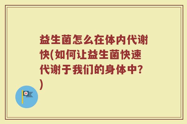 益生菌怎么在体内代谢快(如何让益生菌快速代谢于我们的身体中?)