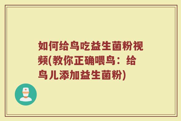 如何给鸟吃益生菌粉视频(教你正确喂鸟:给鸟儿添加益生菌粉)