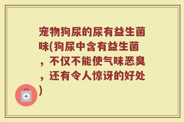 宠物狗尿的尿有益生菌味(狗尿中含有益生菌,不仅不能使气味恶臭,还有令人惊讶的好处)