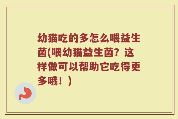 幼猫吃的多怎么喂益生菌(喂幼猫益生菌？这样做可以帮助它吃得更多哦！)