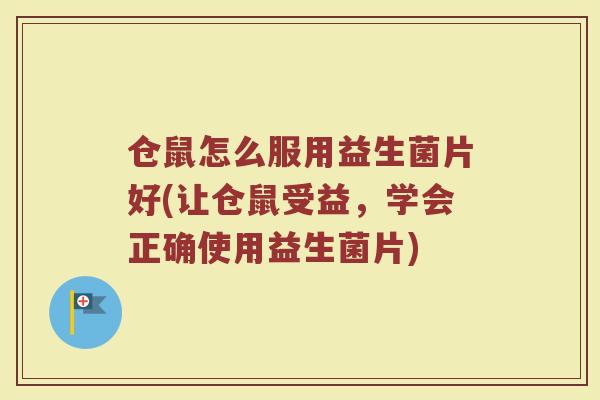 仓鼠怎么服用益生菌片好(让仓鼠受益，学会正确使用益生菌片)