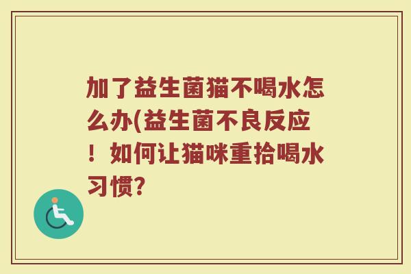 加了益生菌猫不喝水怎么办(益生菌不良反应！如何让猫咪重拾喝水习惯？