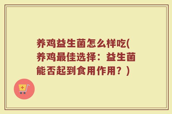 养鸡益生菌怎么样吃(养鸡最佳选择:益生菌能否起到食用作用?)