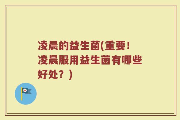 凌晨的益生菌(重要！凌晨服用益生菌有哪些好处？)