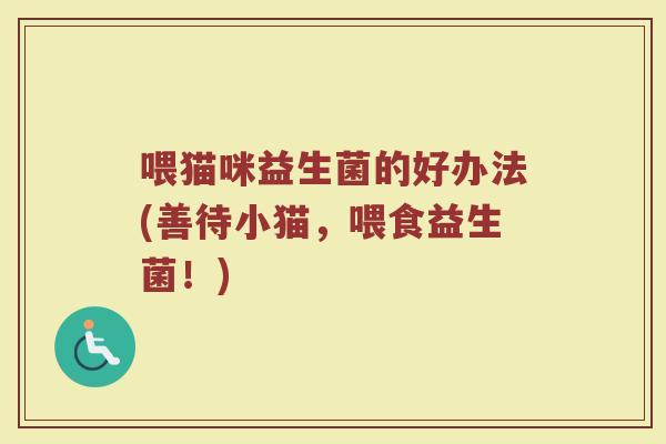 喂猫咪益生菌的好办法(善待小猫，喂食益生菌！)