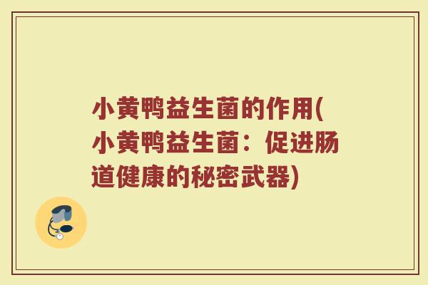 小黄鸭益生菌的作用(小黄鸭益生菌：促进肠道健康的秘密武器)