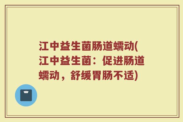 江中益生菌肠道蠕动(江中益生菌:促进肠道蠕动,舒缓胃肠不适)