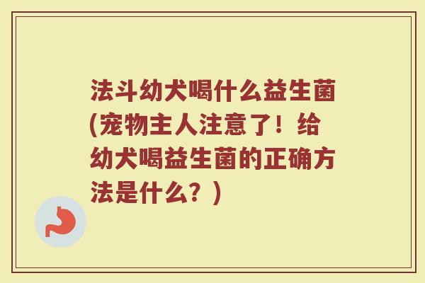 法斗幼犬喝什么益生菌(宠物主人注意了！给幼犬喝益生菌的正确方法是什么？)