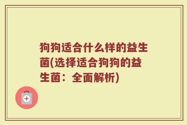 狗狗适合什么样的益生菌(选择适合狗狗的益生菌：全面解析)
