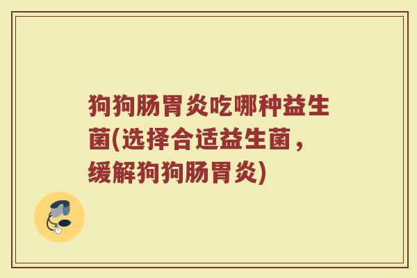 狗狗肠胃炎吃哪种益生菌(选择合适益生菌,缓解狗狗肠胃炎)