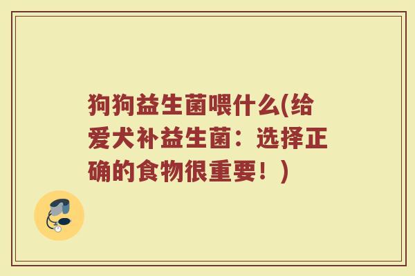 狗狗益生菌喂什么(给爱犬补益生菌：选择正确的食物很重要！)