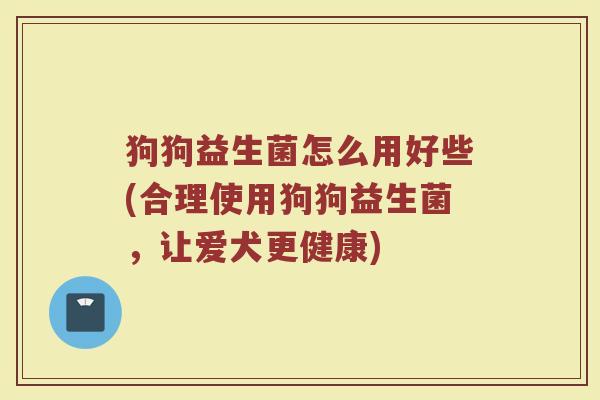 狗狗益生菌怎么用好些(合理使用狗狗益生菌，让爱犬更健康)