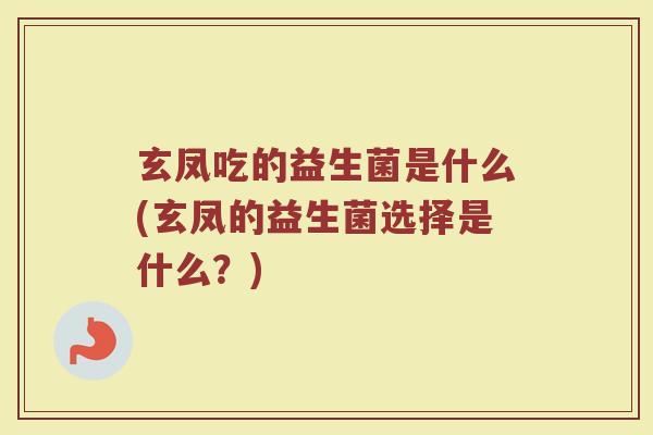 玄凤吃的益生菌是什么(玄凤的益生菌选择是什么？)