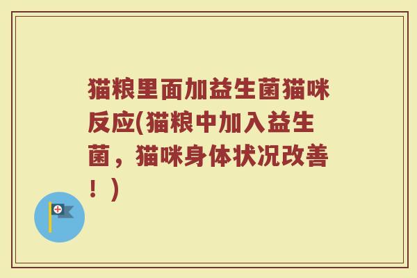 猫粮里面加益生菌猫咪反应(猫粮中加入益生菌，猫咪身体状况改善！)