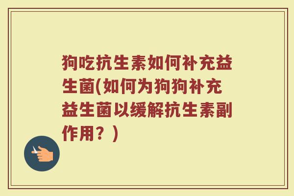 狗吃抗生素如何补充益生菌(如何为狗狗补充益生菌以缓解抗生素副作用?) 狗吃抗生素如何补充益生菌(如何为狗狗补充益生菌以缓解抗生素副作用?)