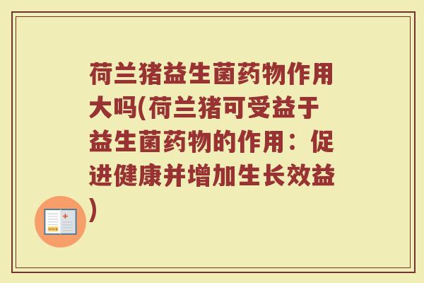 荷兰猪益生菌药物作用大吗(荷兰猪可受益于益生菌药物的作用：促进健康并增加生长效益)