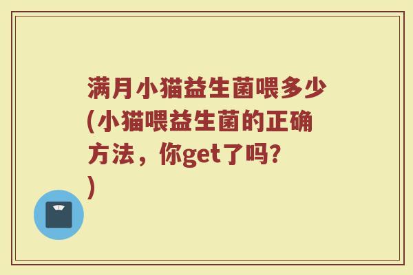 满月小猫益生菌喂多少(小猫喂益生菌的正确方法，你get了吗？)