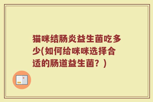 猫咪结肠炎益生菌吃多少(如何给咪咪选择合适的肠道益生菌？)