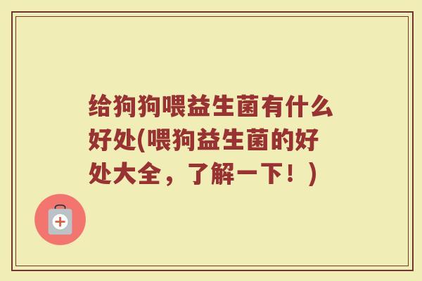 给狗狗喂益生菌有什么好处(喂狗益生菌的好处大全，了解一下！)