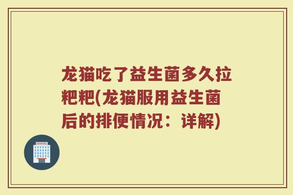 龙猫吃了益生菌多久拉粑粑(龙猫服用益生菌后的排便情况：详解)