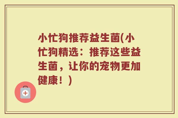 小忙狗推荐益生菌(小忙狗精选：推荐这些益生菌，让你的宠物更加健康！)