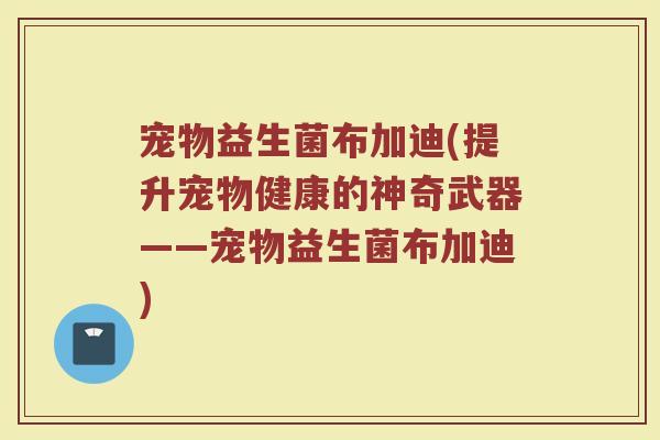 宠物益生菌布加迪(提升宠物健康的神奇武器——宠物益生菌布加迪)