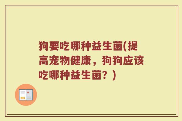 狗要吃哪种益生菌(提高宠物健康，狗狗应该吃哪种益生菌？)