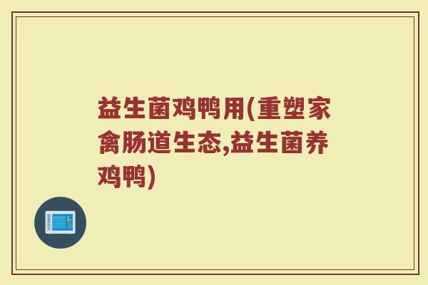 益生菌鸡鸭用(重塑家禽肠道生态,益生菌养鸡鸭)