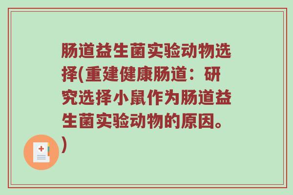 肠道益生菌实验动物选择(重建健康肠道:研究选择小鼠作为肠道益生菌实验动物的原因。)