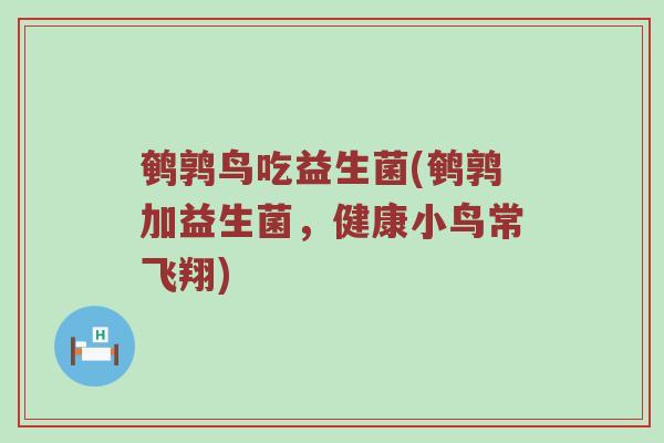 鹌鹑鸟吃益生菌(鹌鹑加益生菌，健康小鸟常飞翔)