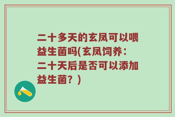 二十多天的玄凤可以喂益生菌吗(玄凤饲养：二十天后是否可以添加益生菌？)